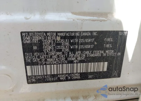 2021 Toyota Rav4 Xle z USA, uszkodzony, nr VIN 2T3P1RFVXMC243126